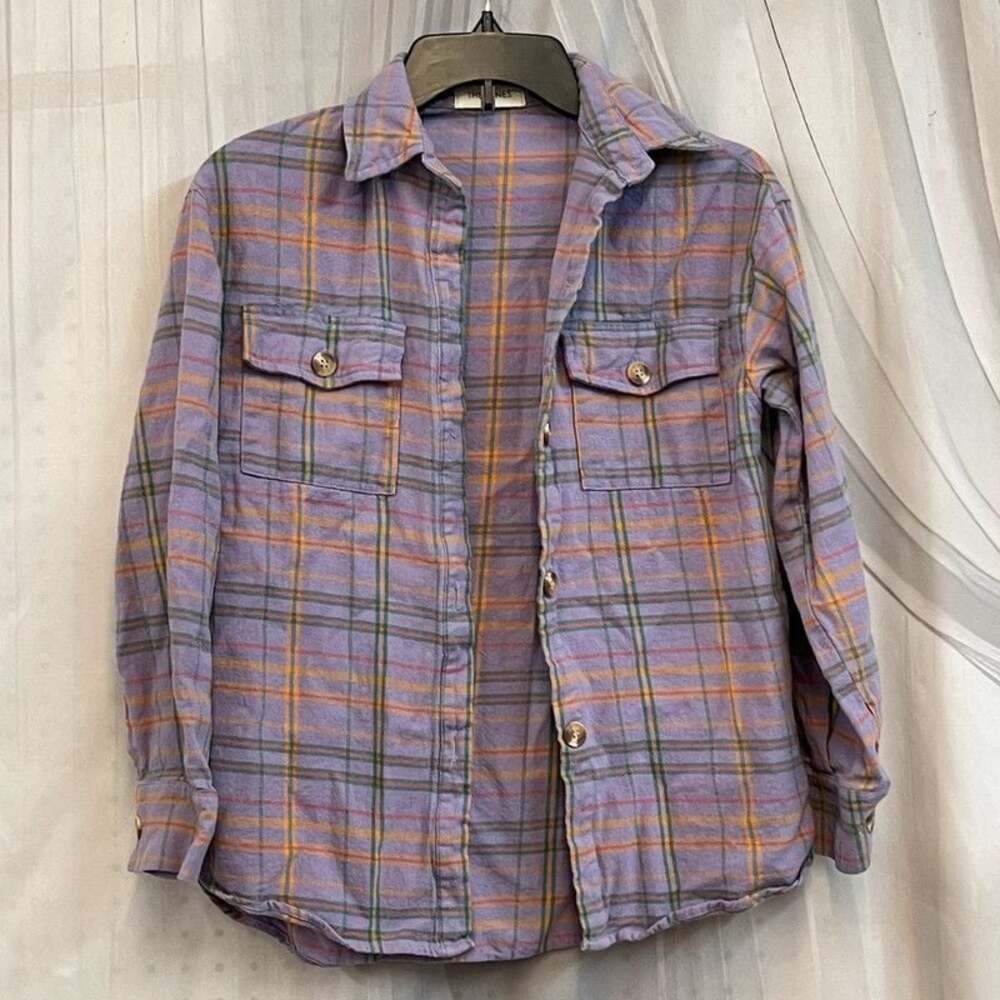 The Nines Boutique XS Purple Plaid checkered Button Down flannel